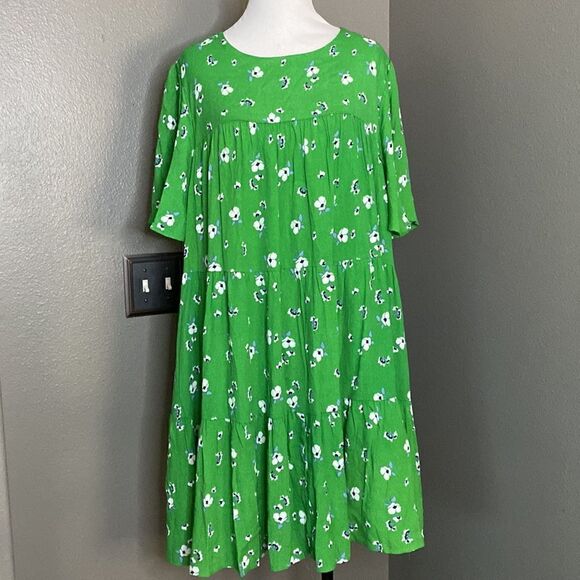 NWT Code x Mode Green Mini Floral Dress Short Sleeve Tiered - Picture 13 of 13